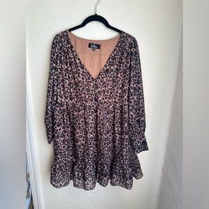 Lulus Baby Doll Dress Brown Black Leopard Print Pull On Dress